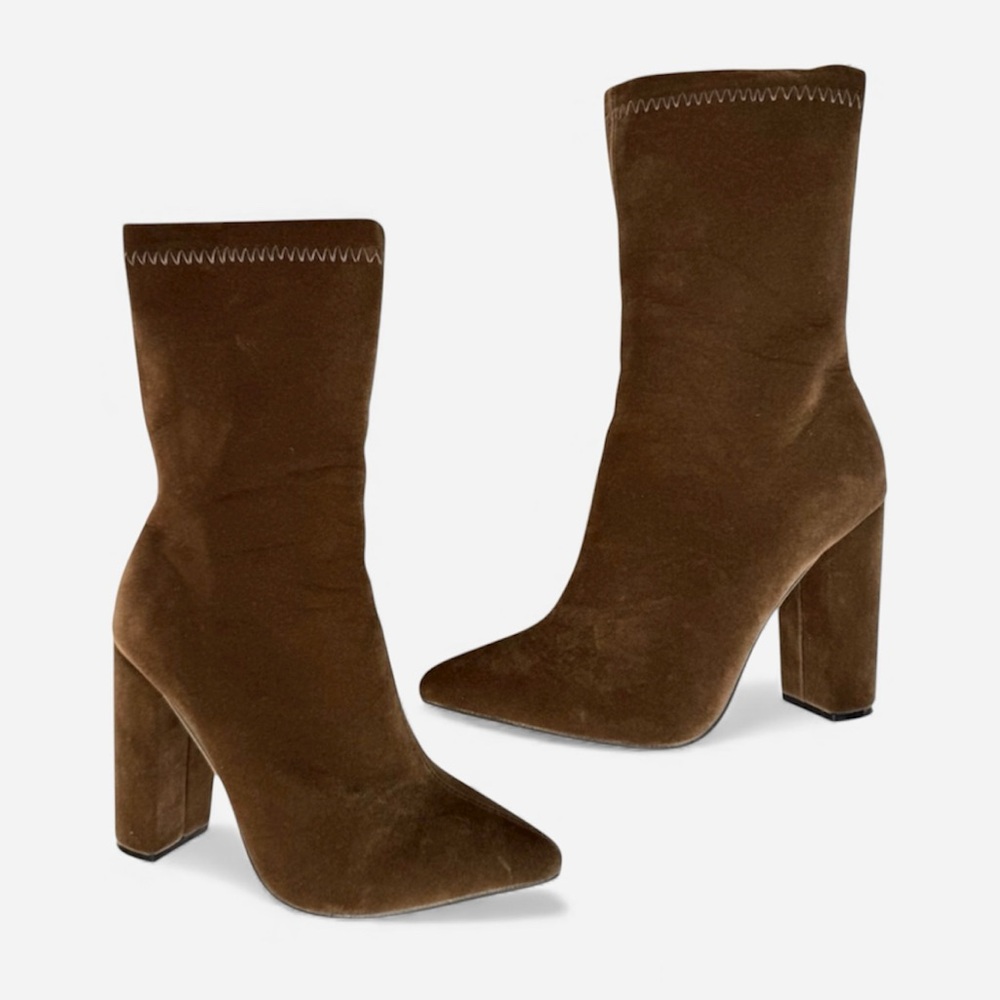 Brown Velvety Ankle Boots Women’s Size 5.5 Pointed Toe Shein
